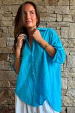 Pia Pillow Cotton Embroidered Tile Classic Shirt Azure